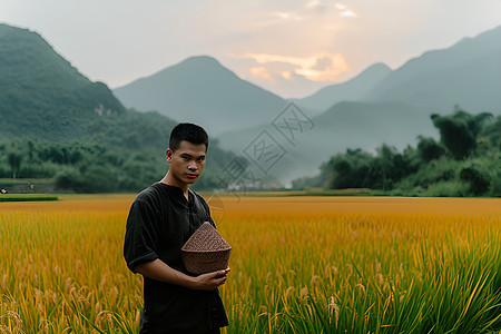 农田中的男人背景图片