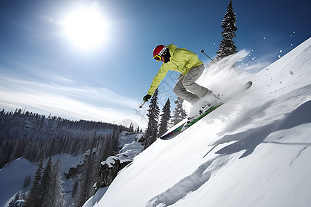 极速滑雪的滑雪者图片