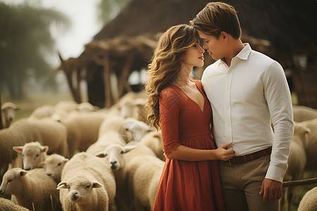 草原边的浪漫情侣背景图片