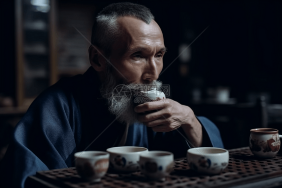 品茶的亚洲老人图片
