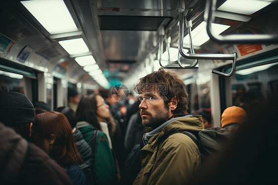乘坐地铁的男人图片