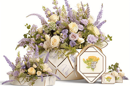 包装精美的礼盒和花束背景图片
