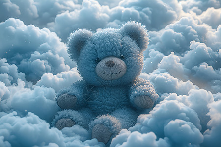 云彩中的蓝色小熊图片