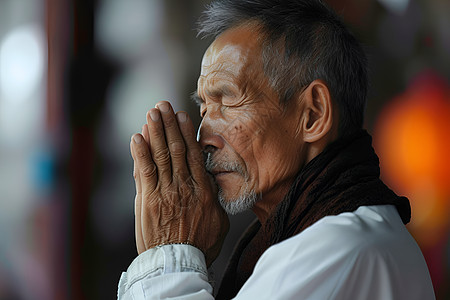 双手合十的老年男性背景图片