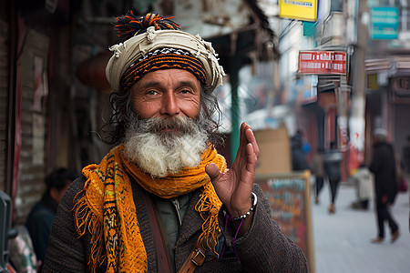 街道上愉快的老年男士图片