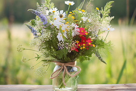 花瓶中的杂草和花朵图片