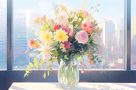 花瓶中鲜艳的花朵图片