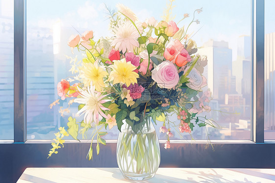 花瓶中鲜艳的花朵图片