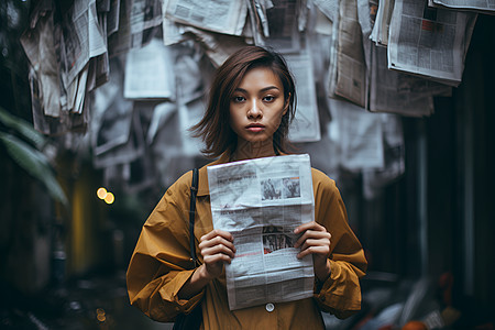 女子拿着报纸背景图片