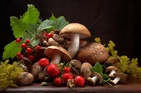 蘑菇和草莓图片