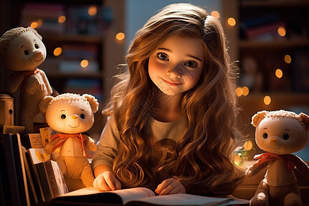 小熊玩具和女孩背景图片