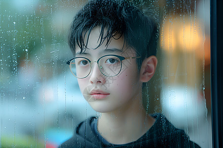 雨水淋湿头发的少年背景图片