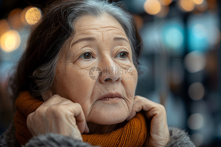 凝视远方的老年妇女图片