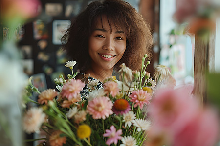 女子拿着花束图片