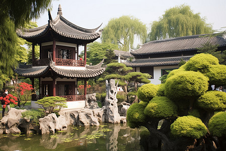 一幅中国古典花园图片
