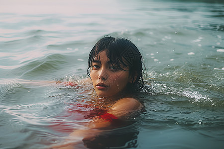 江水中的女子游泳图片