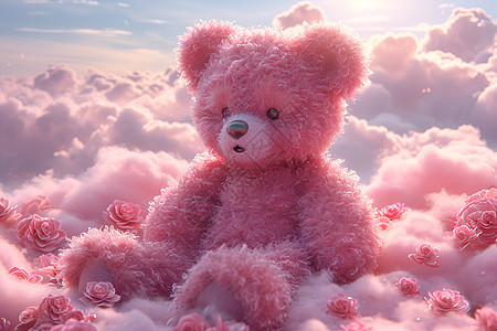 云中粉色小熊背景图片