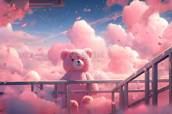 梦幻天空中的粉红小熊图片