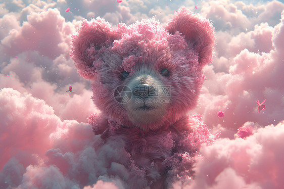飘浮在粉色世界中的小熊图片