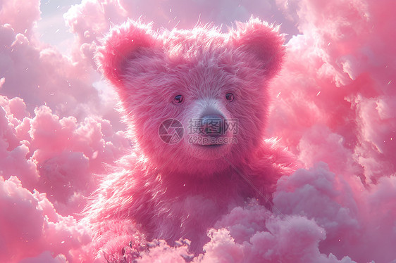 云朵中的粉色泰迪熊图片
