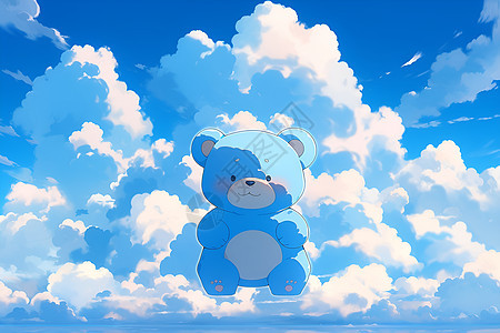 云朵中的蓝色熊宝宝图片