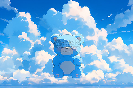云朵中的蓝色熊宝宝图片
