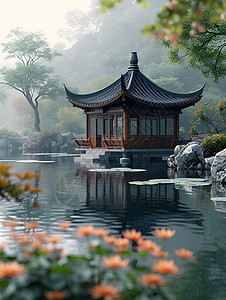 中国水上小亭图片