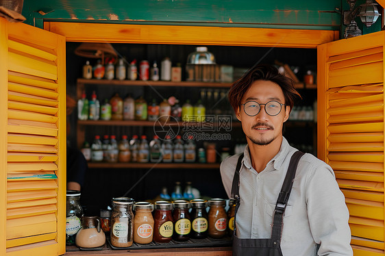 商店前的男士图片