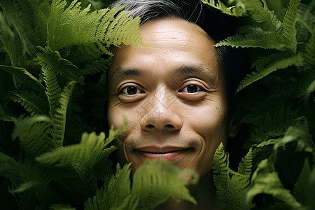 植物丛中微笑的男人图片