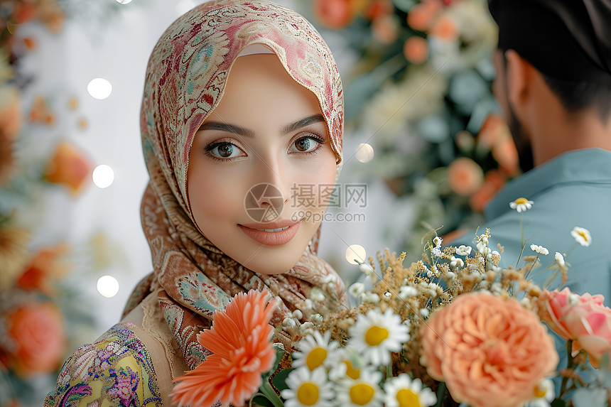 花团锦簇的女子图片