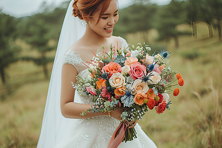 拿着花束的新娘背景图片