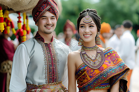 身穿印度服装的情侣背景图片