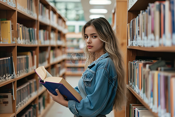 女学生阅读书籍图片