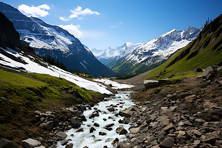 山谷流水雪峰相伴图片