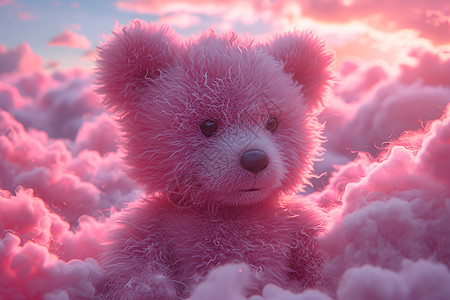 粉色小熊坐在云海中图片