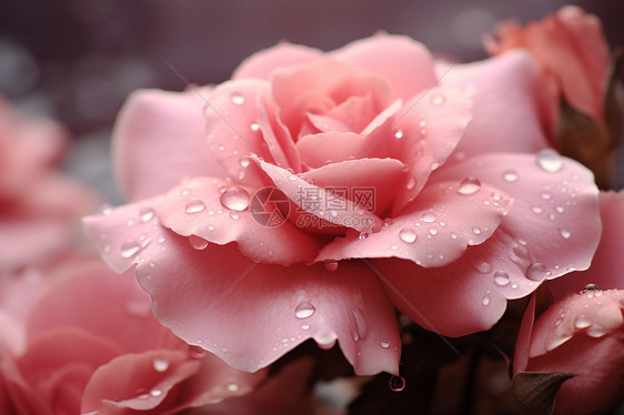 满是露水的粉色玫瑰花朵图片