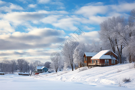 冬日乡村的梦幻景色背景图片