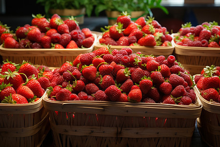 新鲜采摘的草莓水果背景图片
