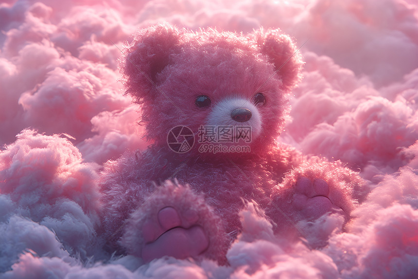 浮云中的粉色绒绒熊图片