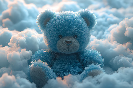 蓝色云端的绒毛熊背景图片