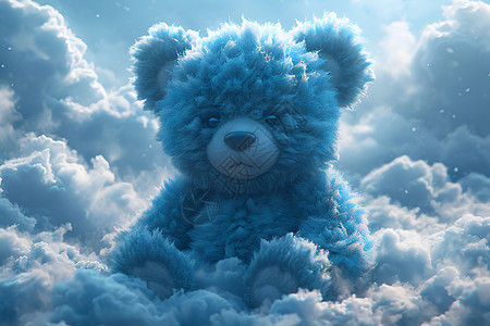 云中坐着的蓝色小熊图片
