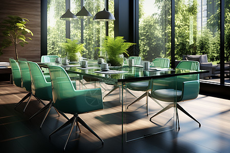 蓝绿色会议桌椅背景图片