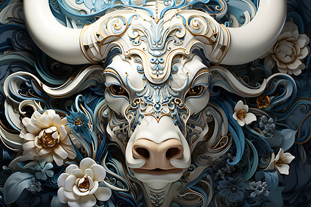 精美的陶瓷犀牛插图背景图片