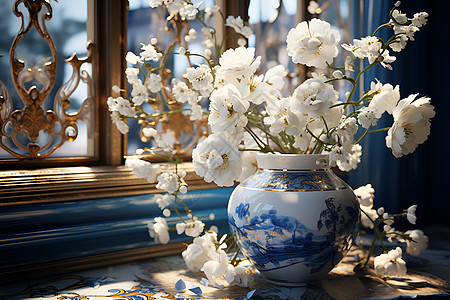 优雅华丽的青花瓷花瓶背景图片