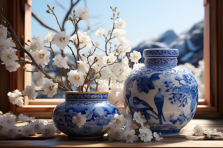 清新雅致的青花瓷花瓶背景