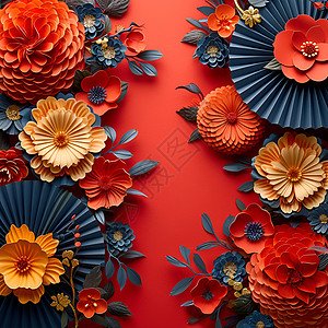 3D剪纸风的花卉背景背景图片