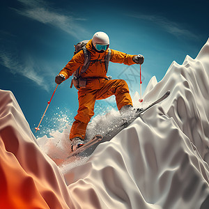 空中飞跃的滑雪者微缩模型图片