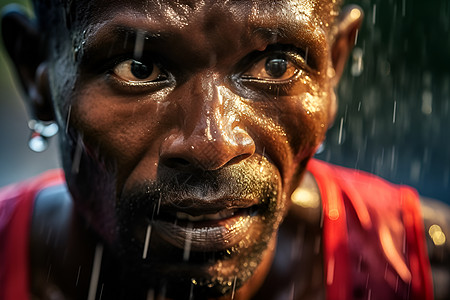 雨天运动雨中决心的马拉松运动员背景