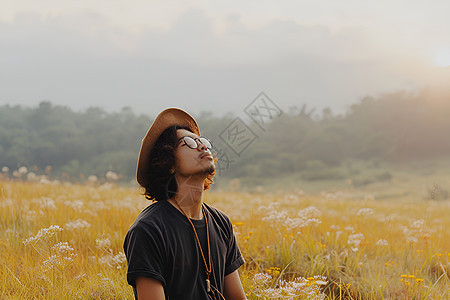 夏季草地中的男子图片