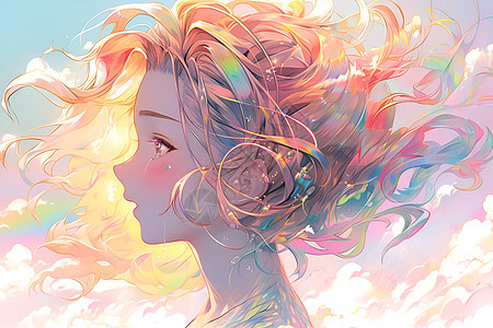 绚烂美丽的彩虹少女插图图片
